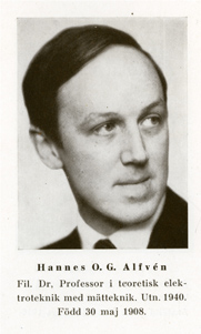 Porträtt av Hannes Alfvén ur ”Fyrans Album K.T.H. 1944”